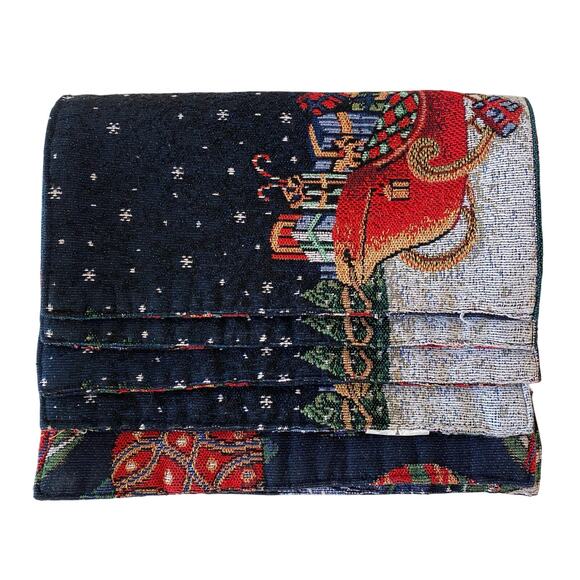 Set of 4 Tapestry Placemats Holiday Christmas Reversible Santa Ornaments 17 X 12 - Picture 2 of 8